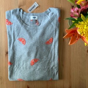 Old Navy Sweater: Gray with Orange Slice Pattern